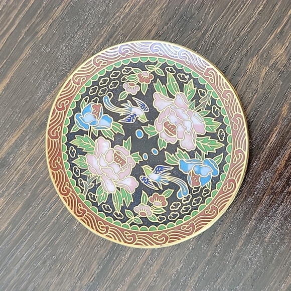 Cloisonné Miniature Chinese Teapot Set Brass Enamel Inlay 5 Pieces - Picture 2 of 6